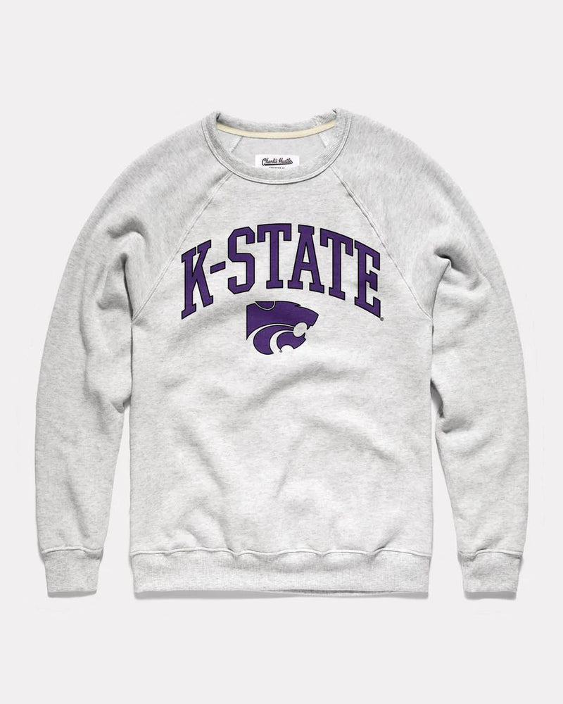 K-State Wildcats Varsity Letters Arched Ash Grey Crewneck Sweatshirt by Charlie Hustle
