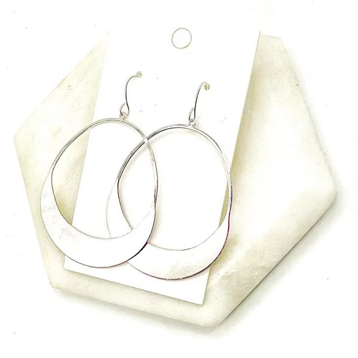 Silver Metal Oval Hoop Earrings