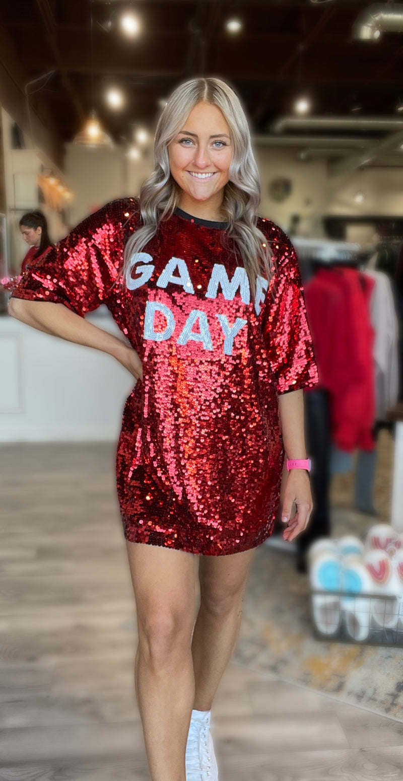 Women's Game Day Sequin Dress – RED/WHITE – CSC