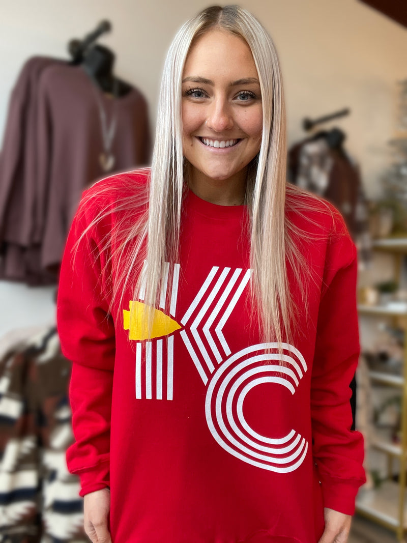 KC Lines Crewneck Sweatshirt-Red