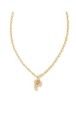 Crystal Letter Gold Short Pendant Necklace in White Crystal