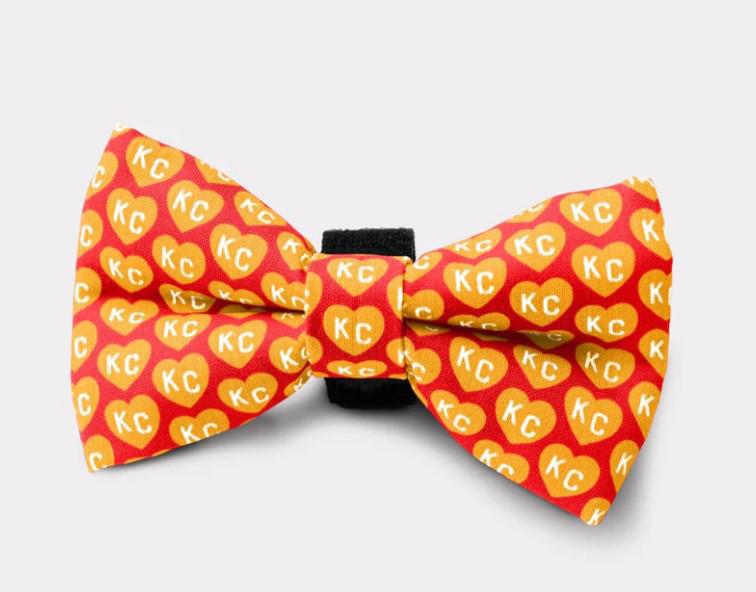 Red & Yellow KC Heart Dog Bow Tie