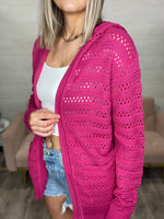 Tyler Crochet Hooded Cardigan-Magenta