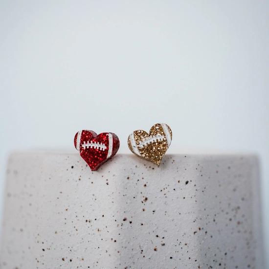 Red & Gold Football Heart Studs