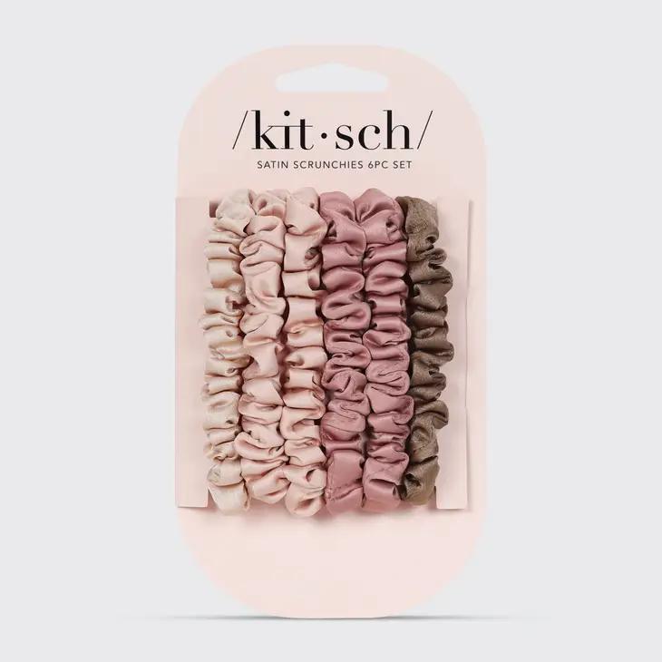 Kitsch Ultra Petite Satin Scrunchies 6pc-Terracotta
