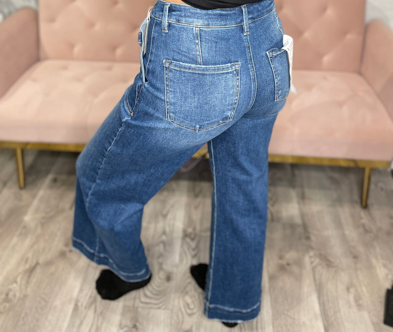 Juliet High Rise Wide Leg Front Pocket Jeans