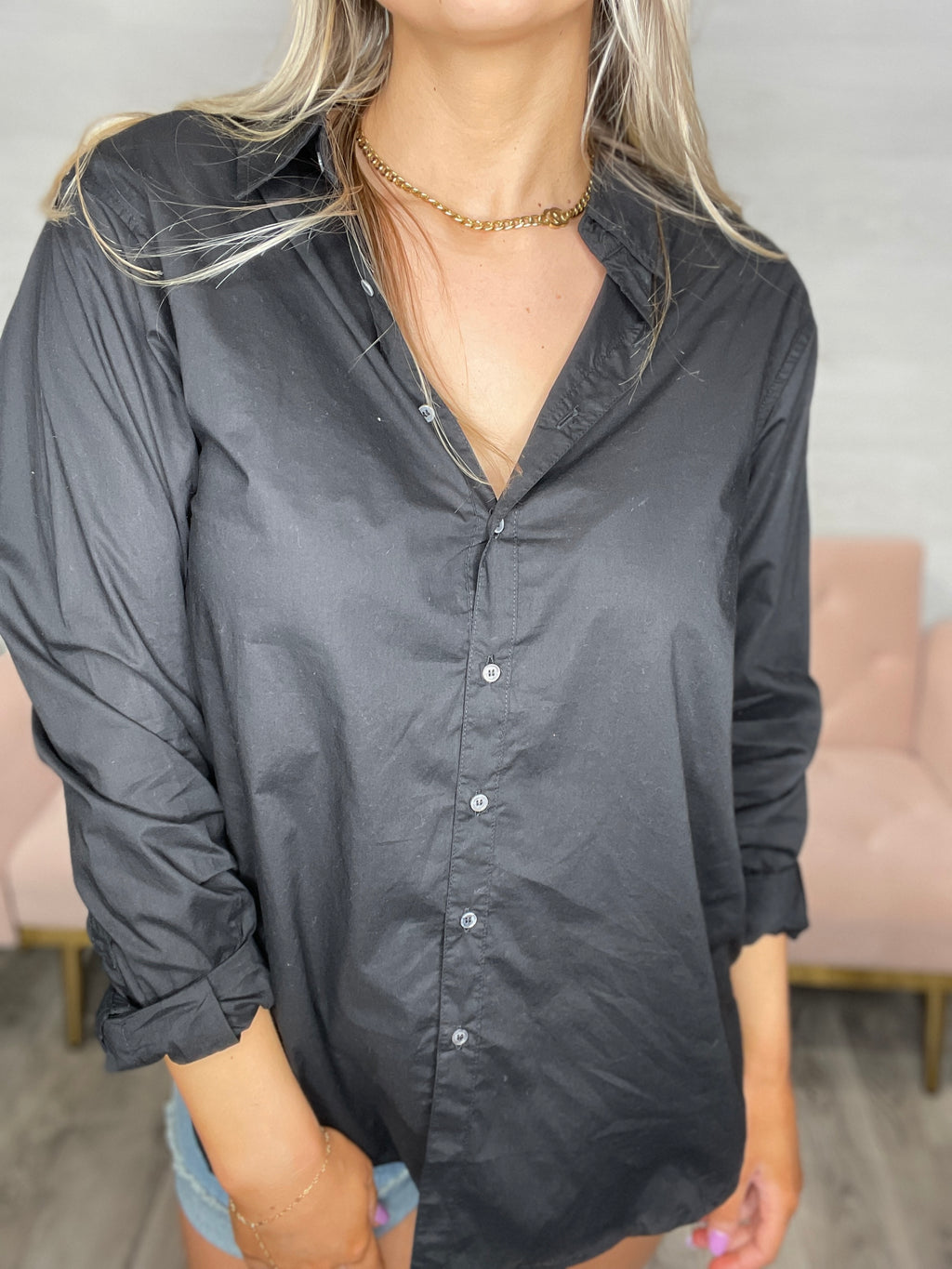 Lolita Long Sleeve Button Up Top-Black