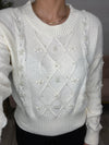 Dania Pearly Cable Knit Sweater-Vintage Cream