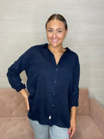 Galina Button Down Tencel Top-Black Iris