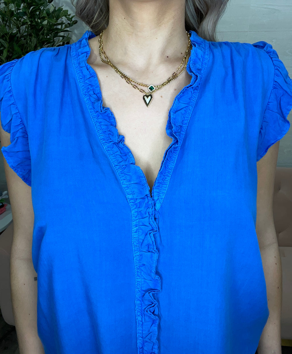 Ellie Ruffle Shirt in Cobalt Blue