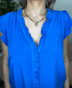 Ellie Ruffle Shirt in Cobalt Blue