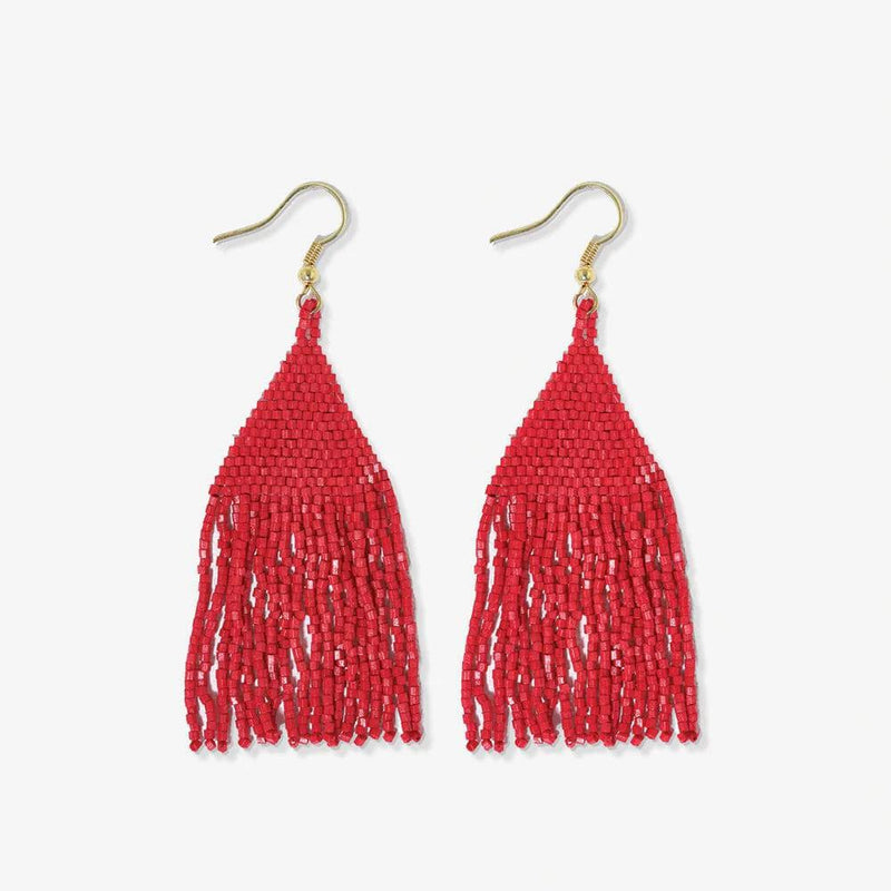 Lexie Solid Beaded Fringe Earrings-Red