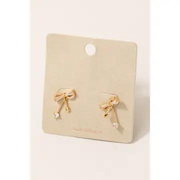 Dangle Charms Rhinestone Bow Stud Earrings