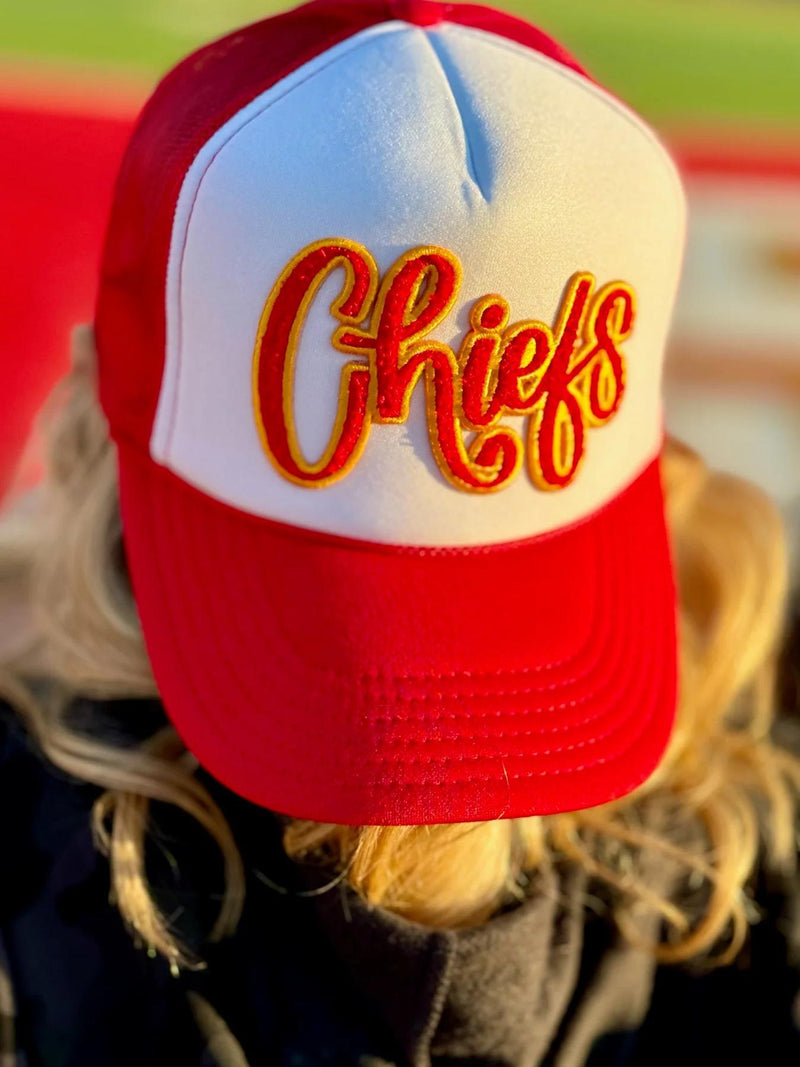 Red & Gold Chiefs Trucker Hat by Randi Mahomes-White/Red