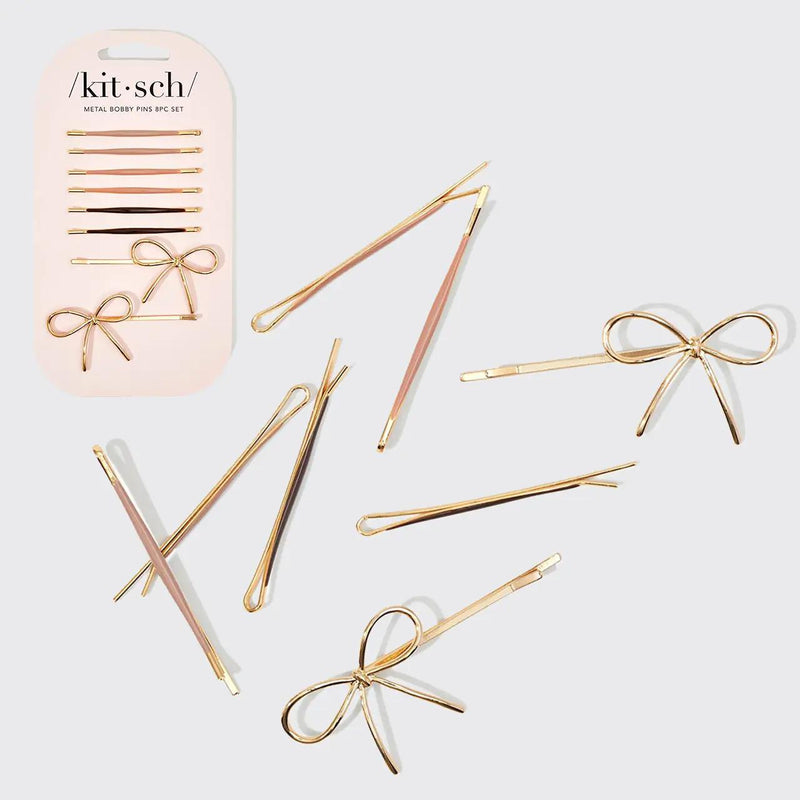 Metal Enamel Cloud & Bow Bobbby Pin Set-8pc