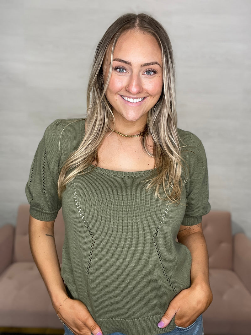 Eline Square Neck Top-Olive Branch
