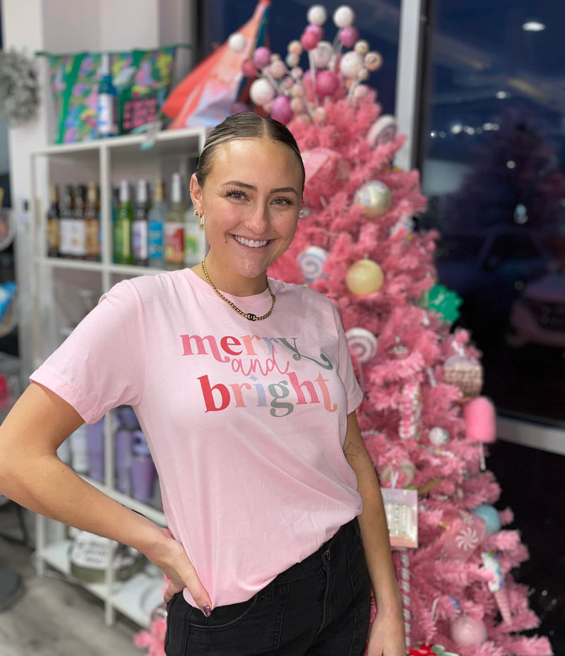 Merry & Bright Pink Tee