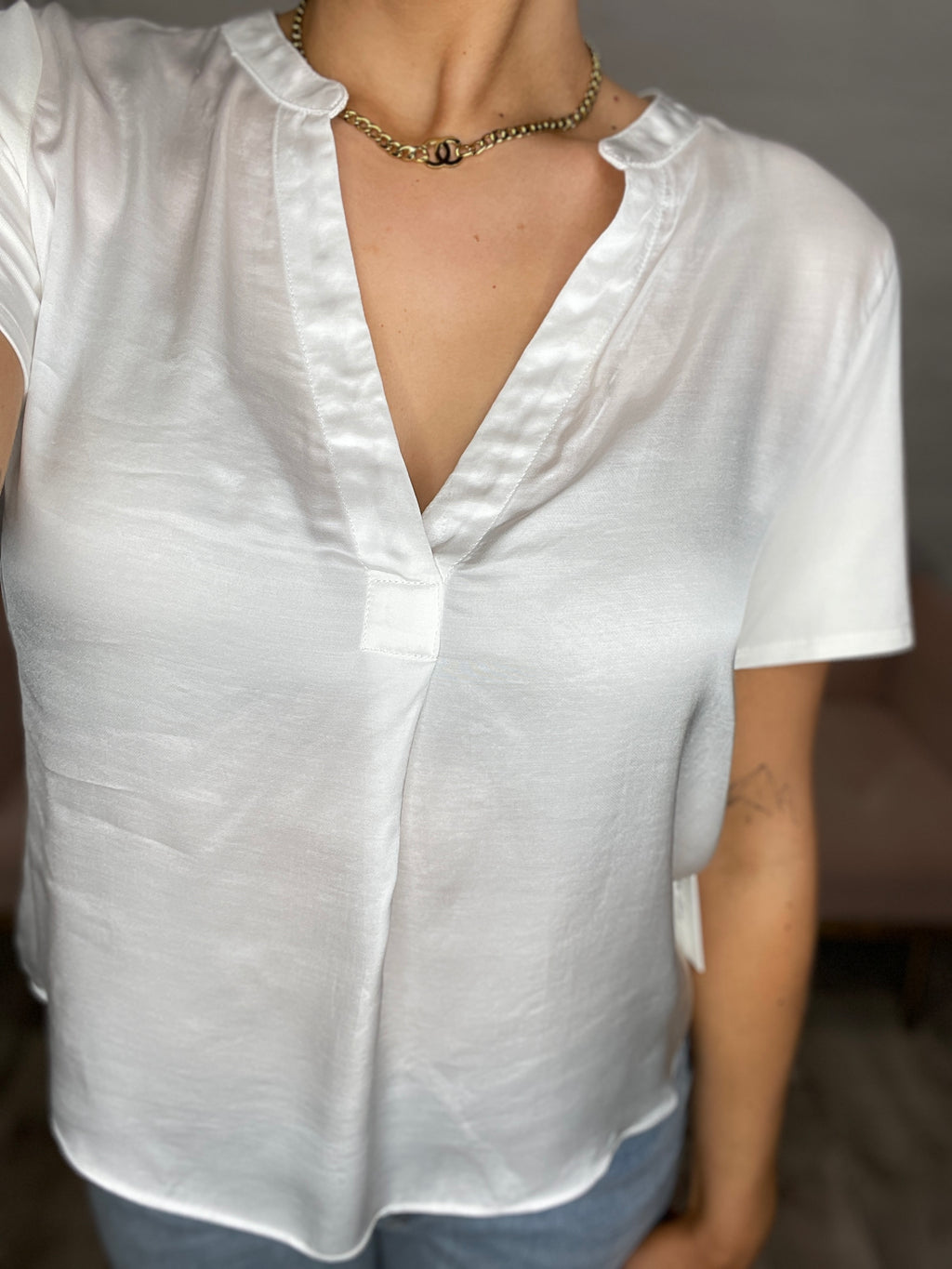 Lilo Mix Media Short Sleeve Top
