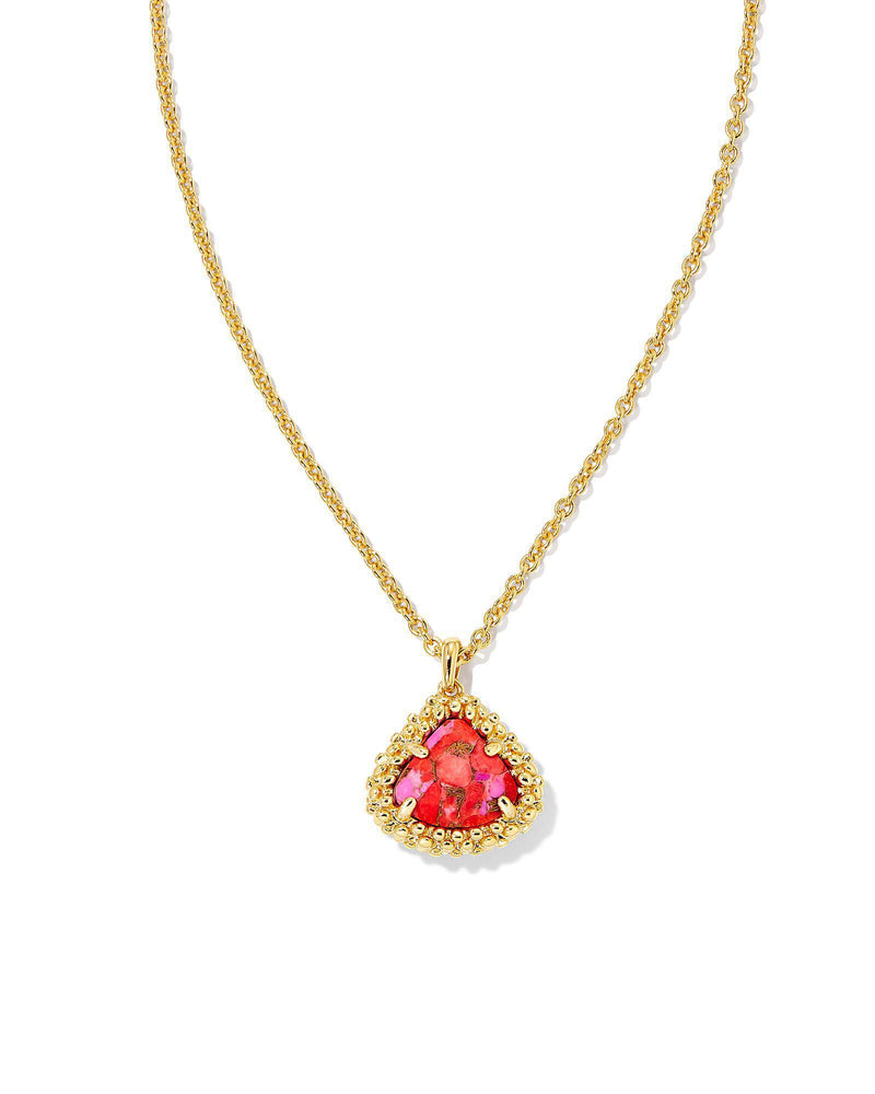 Framed Kendall Pendant Necklace-Gold Brz Vnd Red Fuchsia