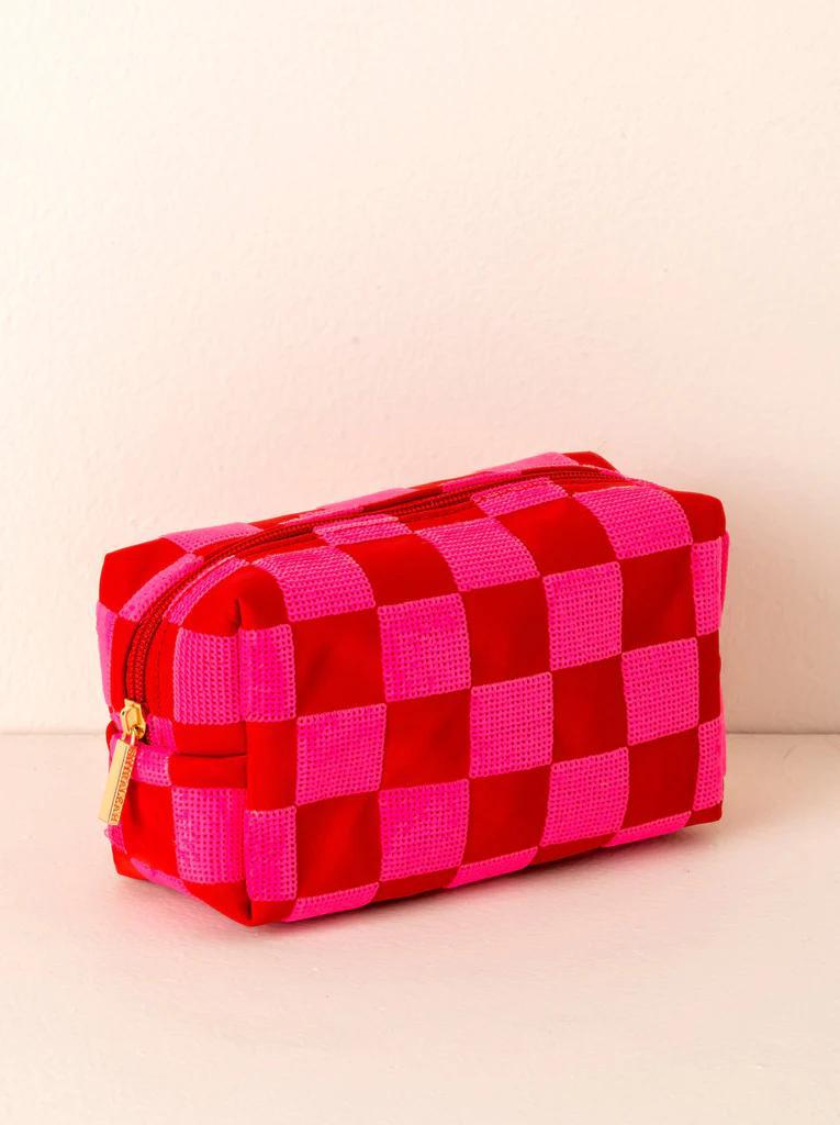 Shiraleah Cara Check Pattern Cosmetic Pouch-Red