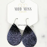 Leather Teardrop Earring-Metallic Navy