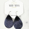 Leather Teardrop Earring-Metallic Navy