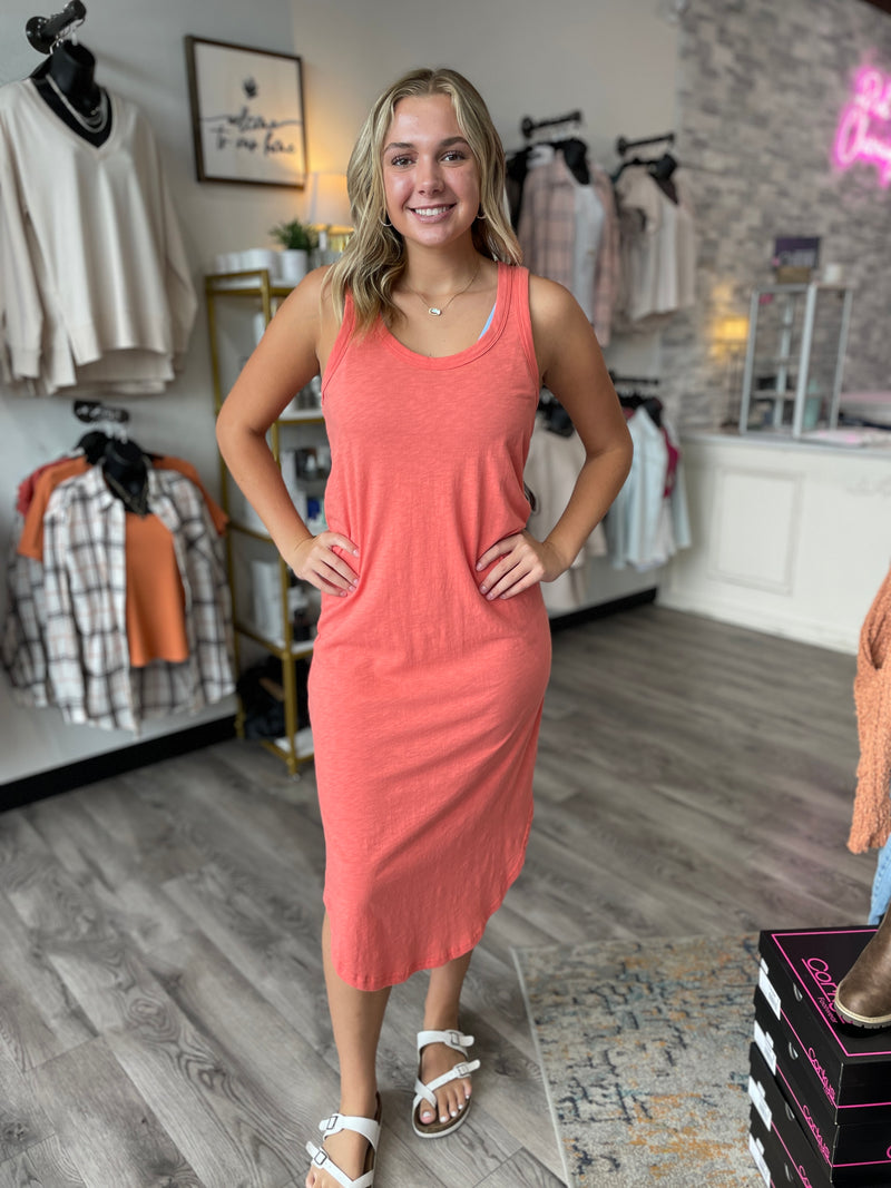 Easy Going Cotton Slub Dress in Tango