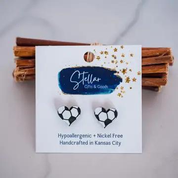 Soccer Acrylic Heart Studs