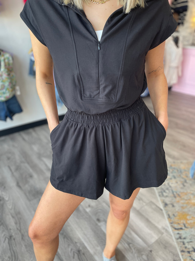 Serena Tennis Romper-Black