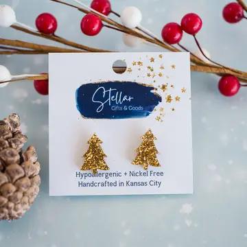 Gold Petite Confetti Christmas Tree Studs