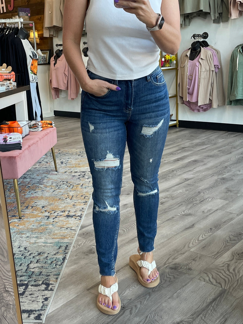 Becca High Rise Distressed Relaxed Fit Skinny Jeans