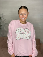 Be Mine Chenille Patch Crewneck-Pink