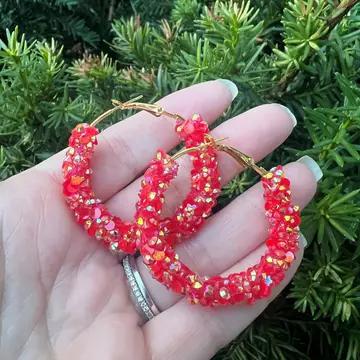 Red & Gold KC Glitter Hoop Earrings