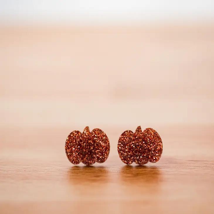 Orange Glitter Pumpkin Studs