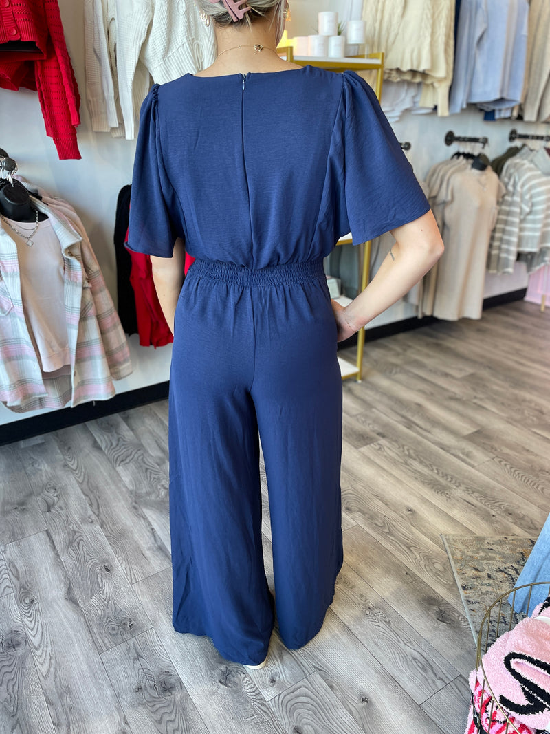 Jaime Flouce Sleeve Wide Leg Jumpsuit