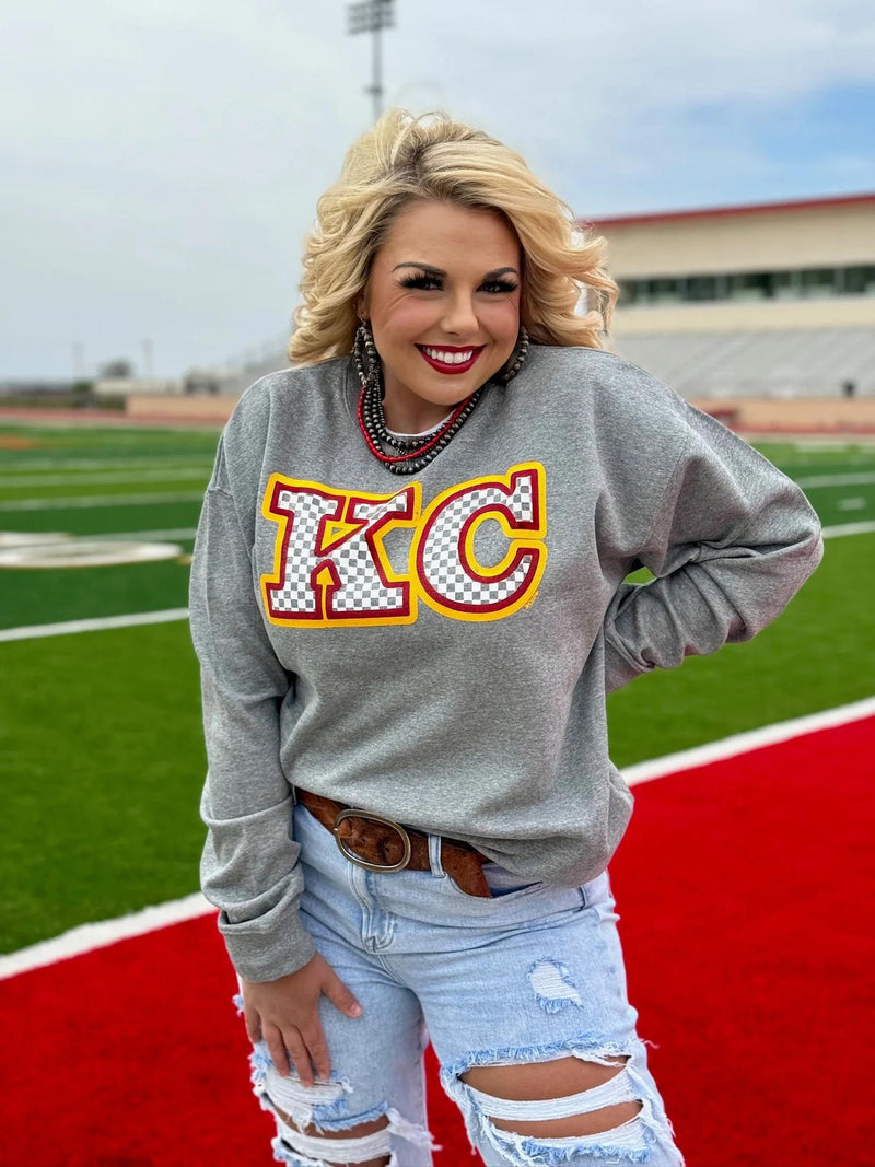 KC Checkered Print Crewneck by Randi Mahomes