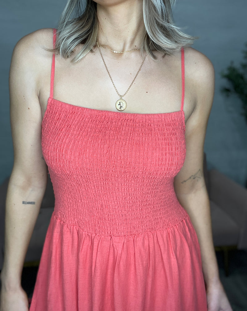 Bayside Linen Maxi Dress-Persimmon