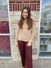 Sparkle Wide Leg Cropped Vegan Leather Pant in Vino by Another Love