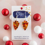 Red & Gold Confetti Arrowhead Dangle Earrings