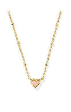 Mini Ari Heart Necklace Gold-Rose Quartz