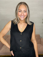 Marta Linen Vest-Black