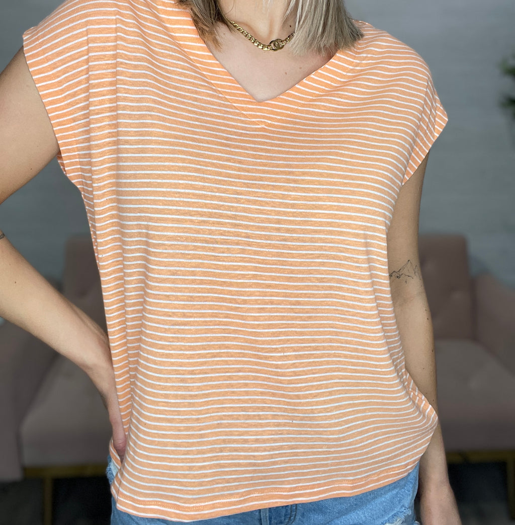 Ivy Striped Knit Top-Peach