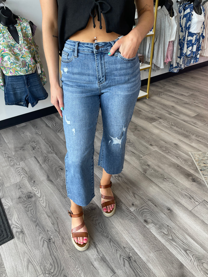 Cassie Destroy Hem Judy Blue Cropped Jeans
