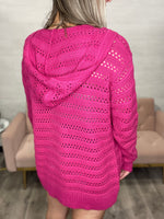 Tyler Crochet Hooded Cardigan-Magenta