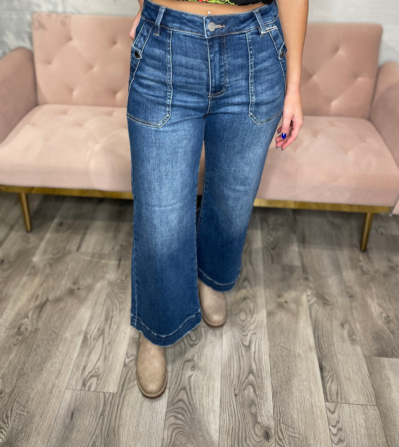 Juliet High Rise Wide Leg Front Pocket Jeans