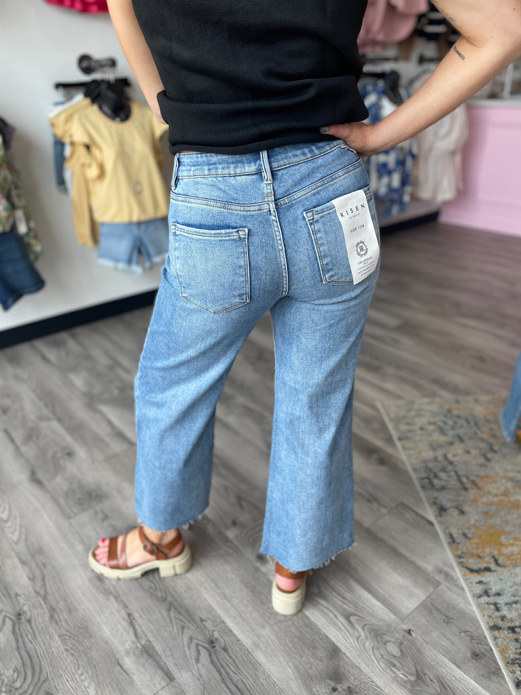 Tara Mid Rise Crop Wide Leg Jeans