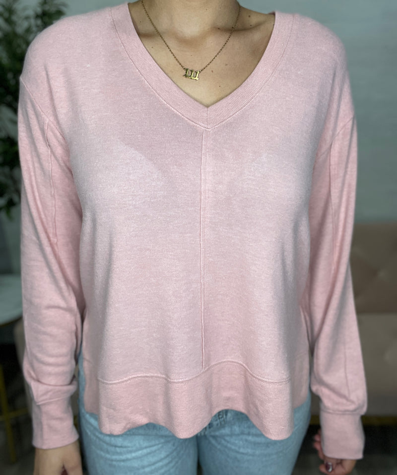 Wilder Cloud V-Neck Top-Rose Haze