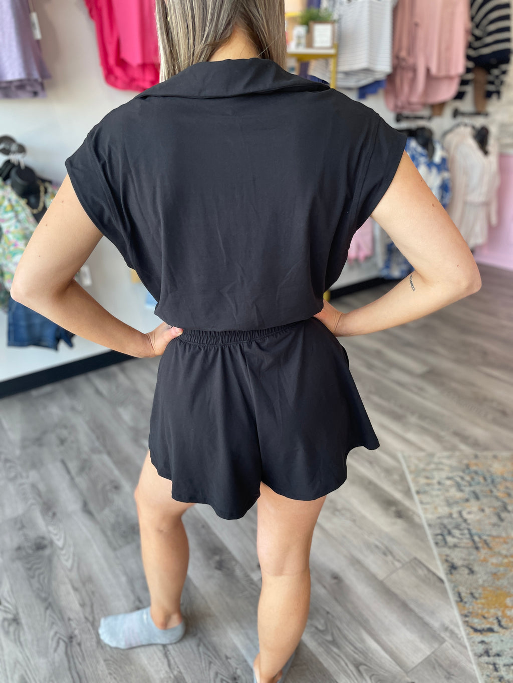 Serena Tennis Romper-Black