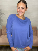 Kathy Crew Neck Long Sleeve Slim Fit Tee-Blue Lolite