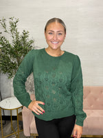 Krista Pointelle Puff Sleeve Sweater-Clover